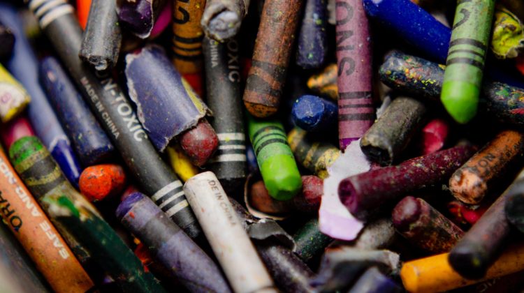 A pile of broken crayons