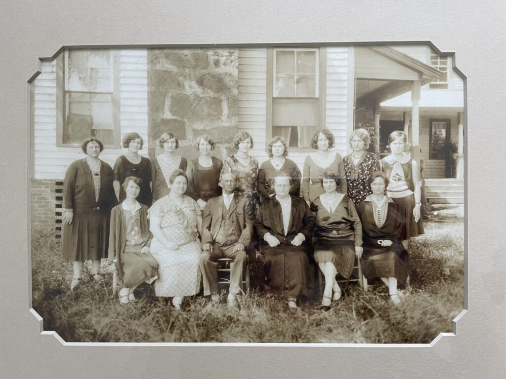 Black and white photo of a family