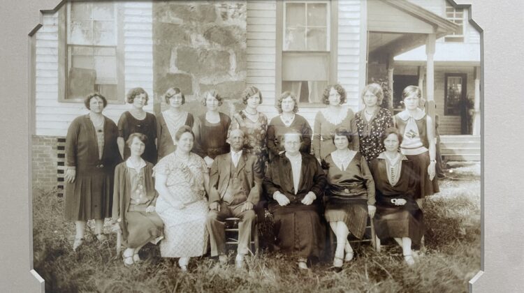 Black and white photo of a family